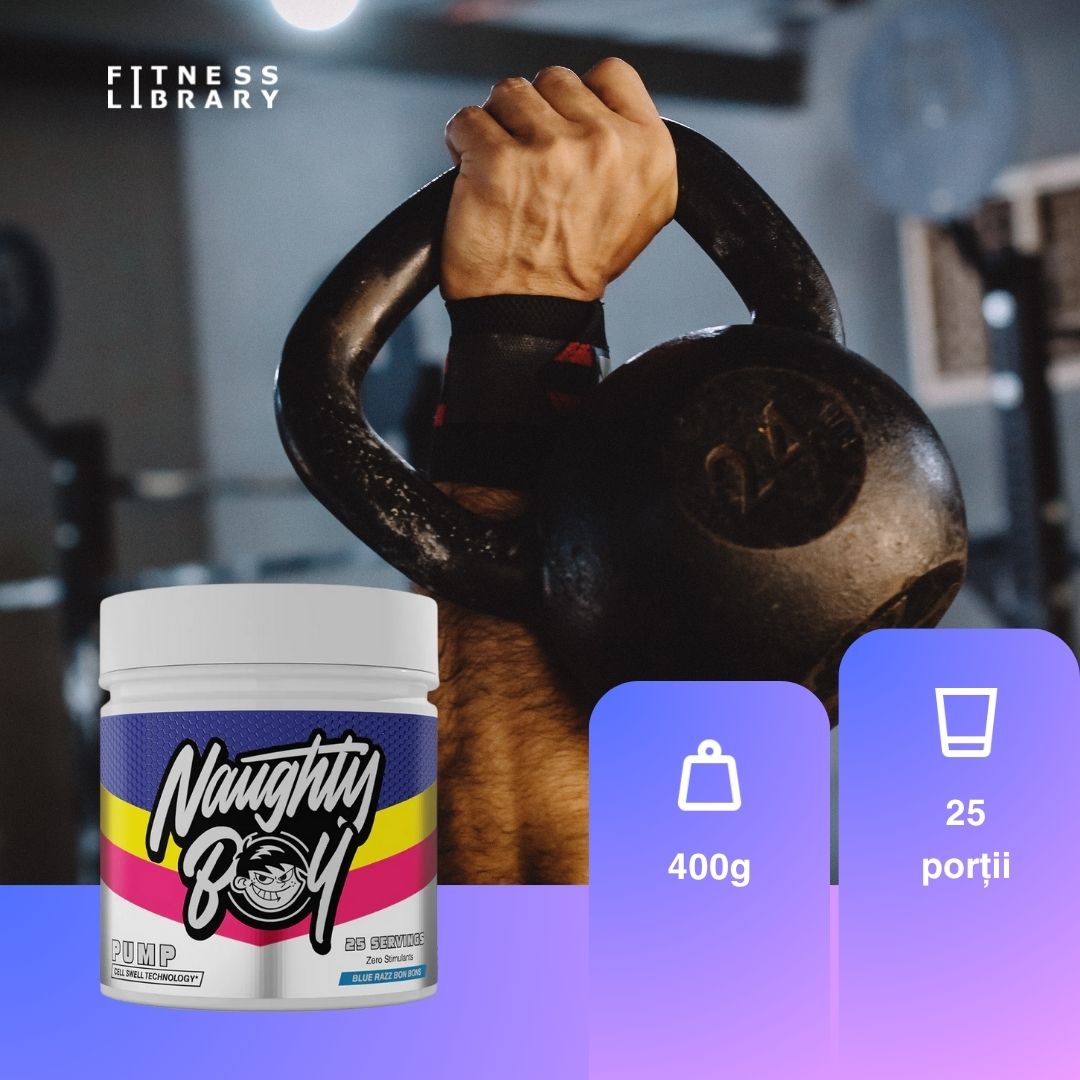 Antrenament exploziv fără cofeină, oricând. NAUGHTY BOY Pump - concentrare maximă și pompă musculară intensă.