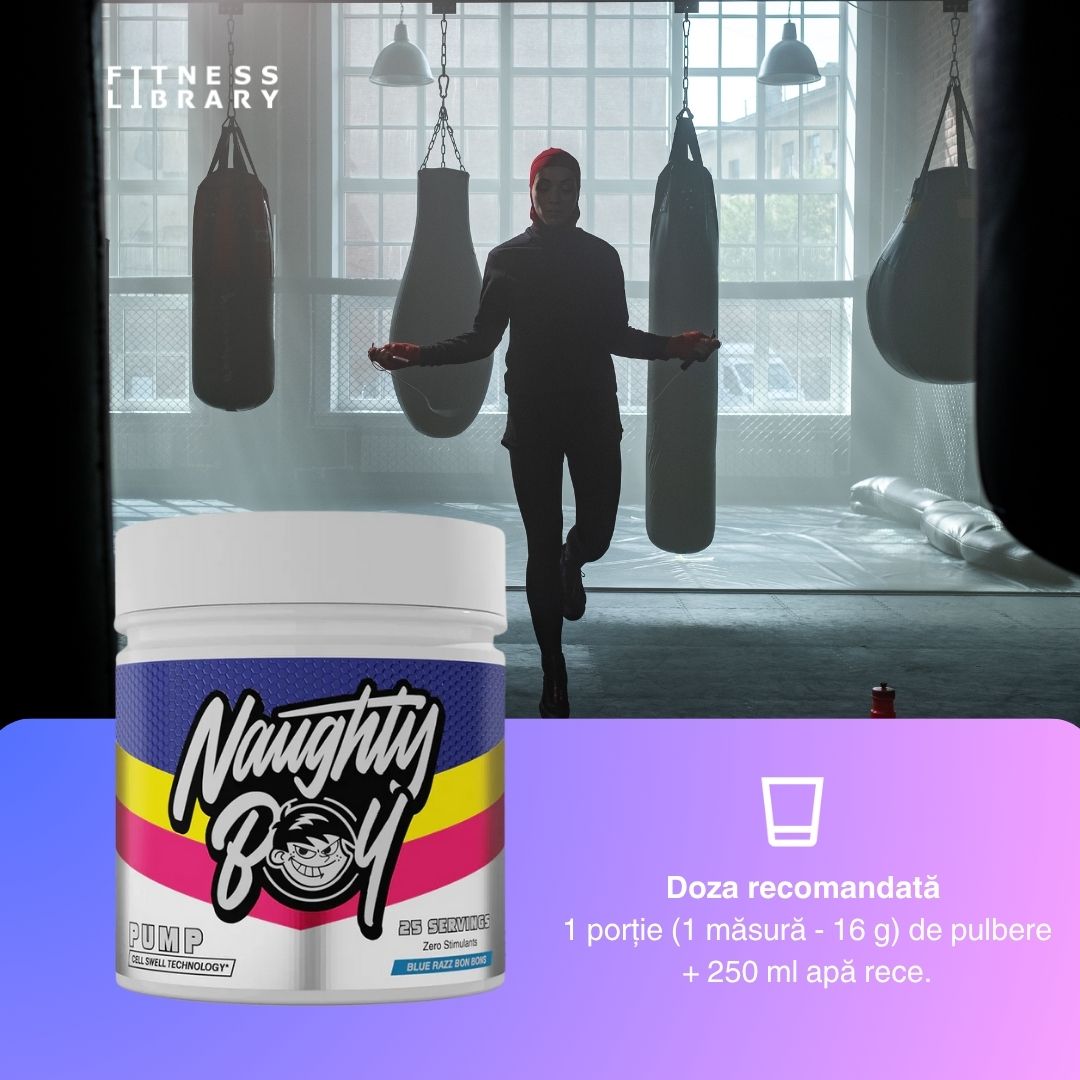 Antrenamente intense, fără cofeină. NAUGHTY BOY Pump: energie amplificată, concentrare maximă.