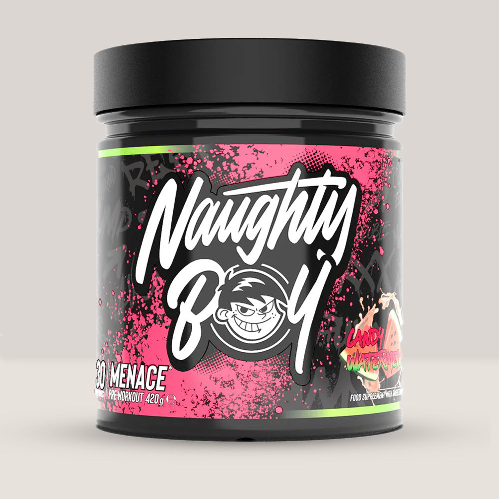 Imagine cu suplimentul pre-workout Naughty Boy Menace Complex, 420g, 30 de serviri. Candy watermelon aroma.