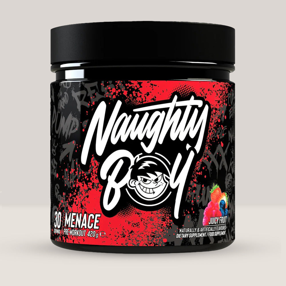 Imagine cu suplimentul pre-workout Naughty Boy Menace Complex, 420g, 30 de serviri. Juicy fruit aroma.