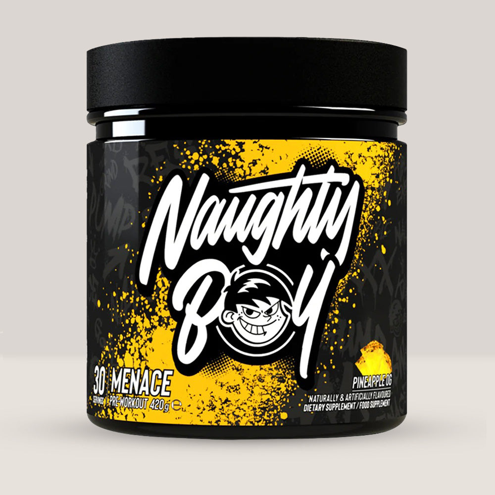 Imagine cu suplimentul pre-workout Naughty Boy Menace Complex, 420g, 30 de serviri. Pineapple aroma.