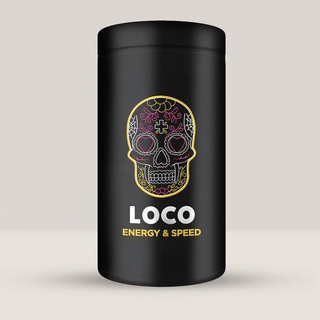 Flacon de pre-workout în capsule LOCO ENERGY & SPEED, un supliment pentru energie și viteză.