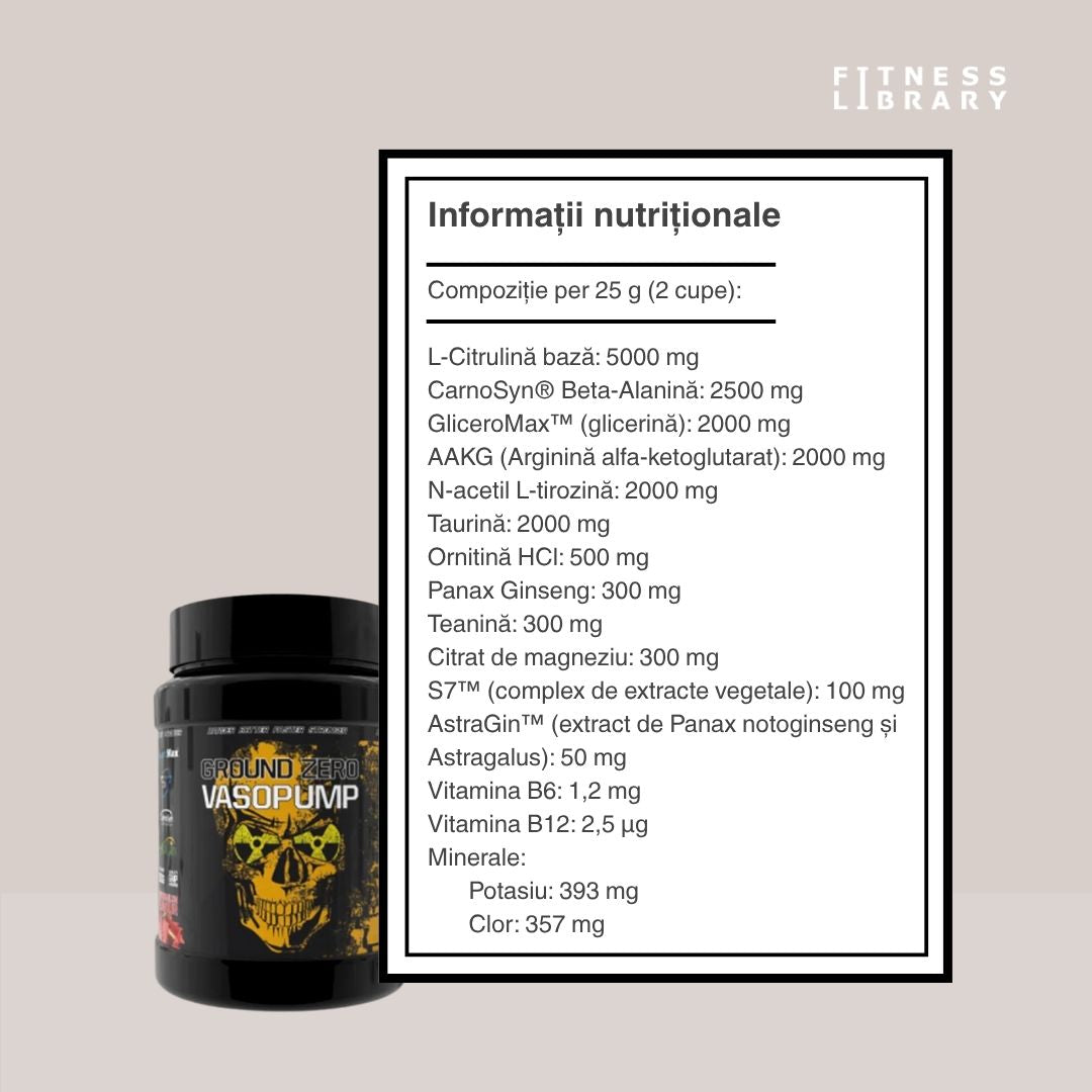 Performanță absolută, fără stimulenți. Ground Zero VasoPump: Energie, focus și pompă musculară inegalabilă.