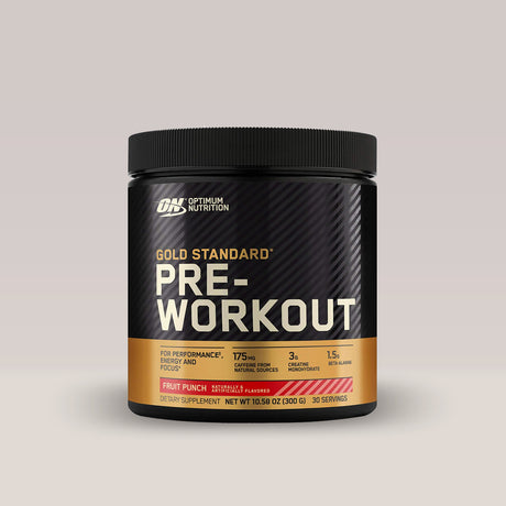 Recipient de pre-workout Optimum Nutrition Gold Standard, un supliment pentru energie și forță.