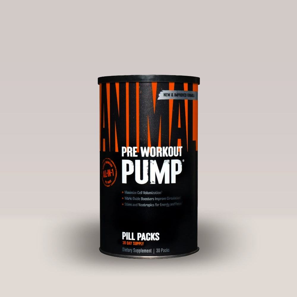 Cutie roșie de Animal Pump de la Universal Nutrition, un pre-workout în pachete pentru pompări musculare și forță.