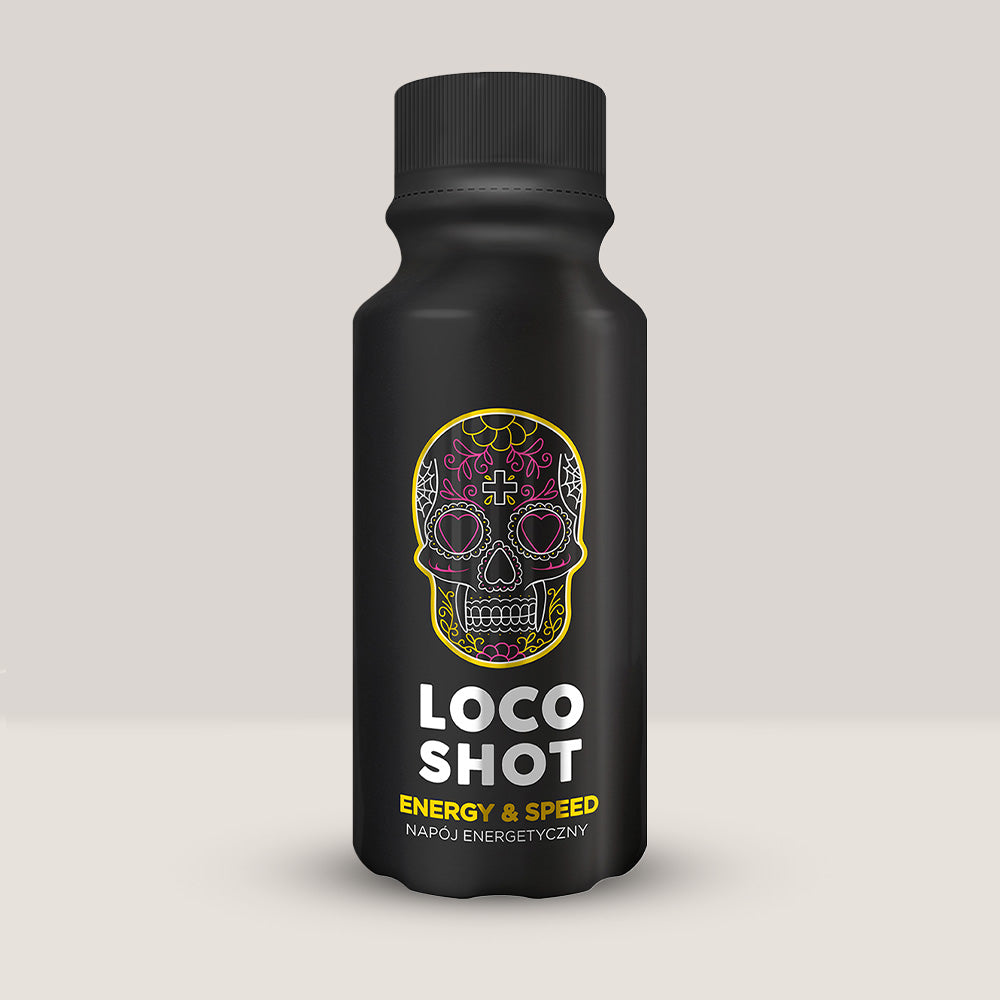 Shot pre-workout lichid LOCO ENERGY & SPEED, un supliment pentru energie și viteză.