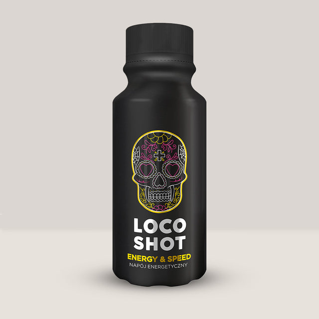 Shot pre-workout lichid LOCO ENERGY & SPEED, un supliment pentru energie și viteză.