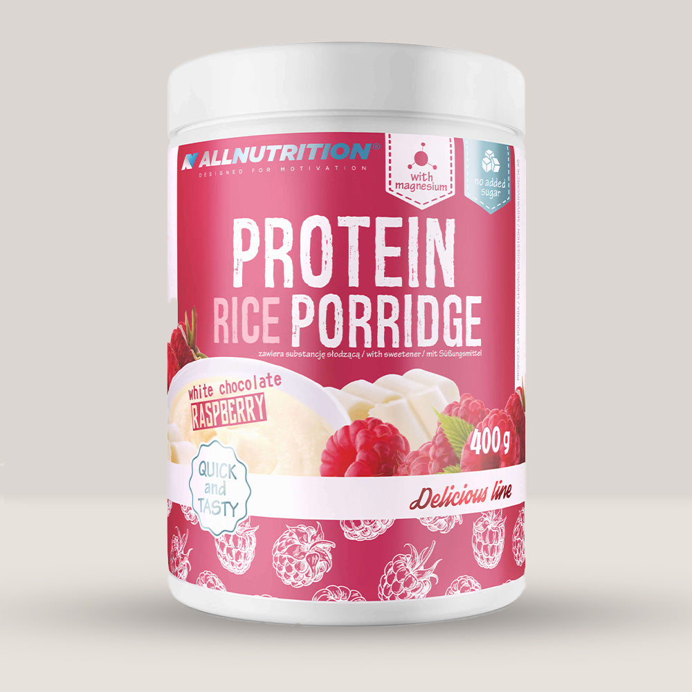 Terci proteic orez-ciocolată albă-zmeură: regenerare musculară delicioasă, fără zahăr adăugat.