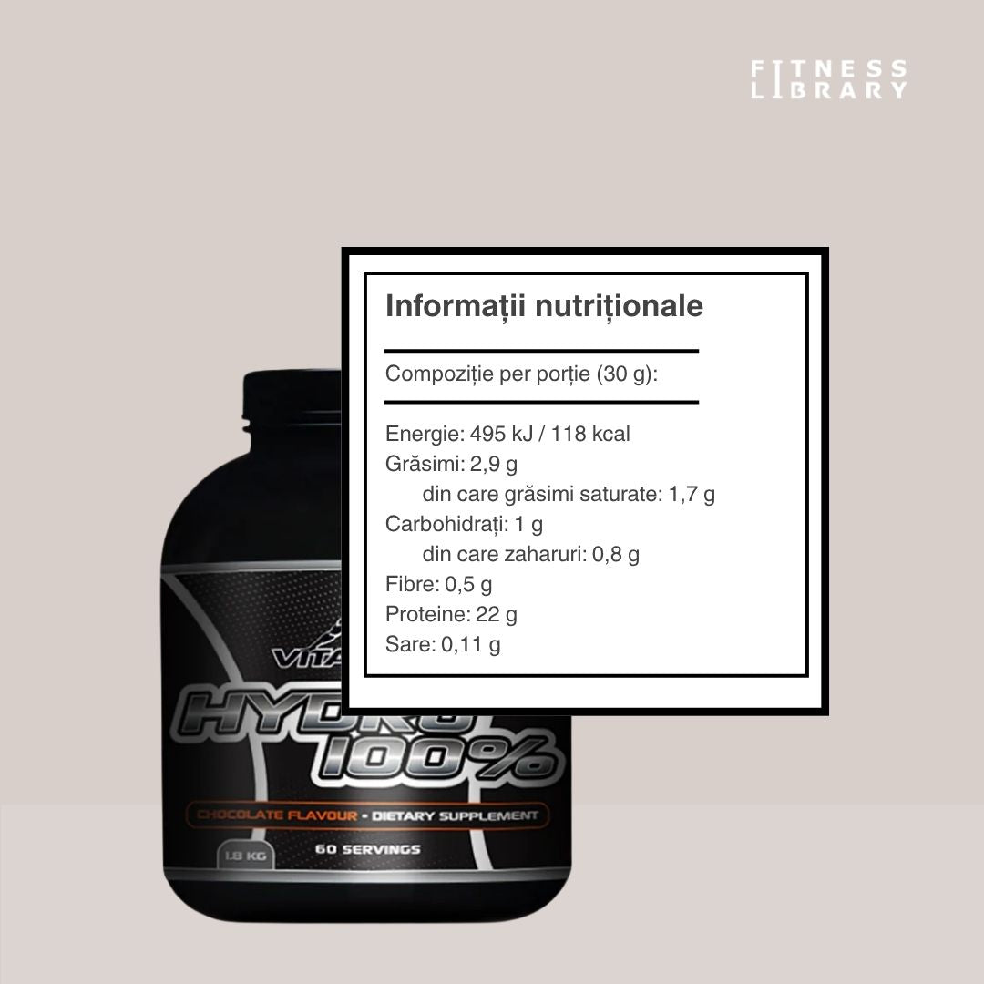 Recuperare musculară instantanee cu Hydro 100 Optipep® de la Vitabolic. Performanță de vârf cu proteine din lapte de vaci hrănite cu iarbă.