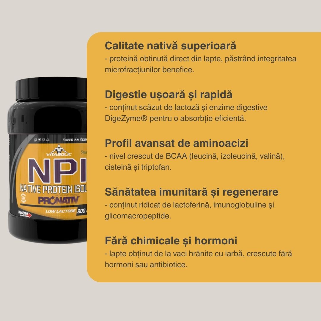 Proteină nativă VITABOLIC cu Pronativ®: Recuperare musculară și imunitate pentru performanță maximă.