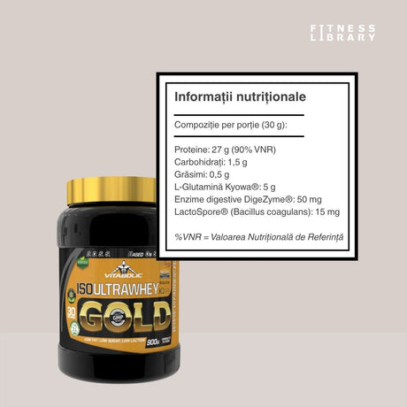 Proteină nativă Volactive® pentru performanță și corp definit. ISO UltraWhey Gold de la Vitabolic.