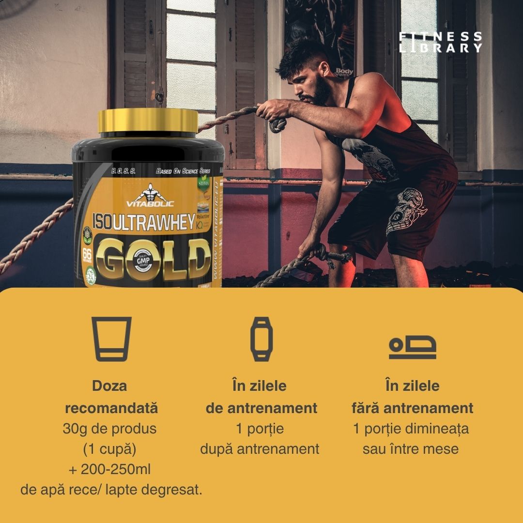 Proteină pură ISO UltraWhey Gold: Performanță, regenerare, corp sculptat.