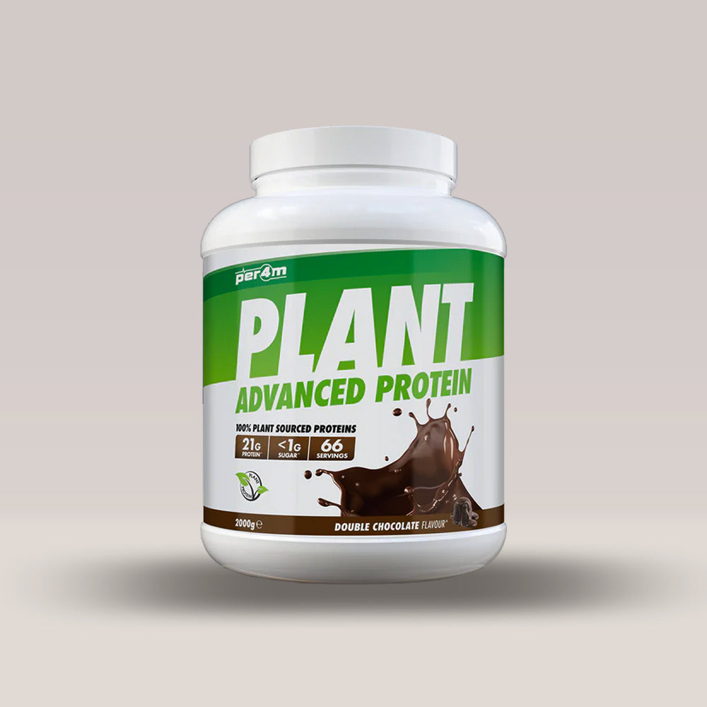 Recipient de 2kg de proteină vegană din mazăre și orez, marca PER4M. Ciocolată.