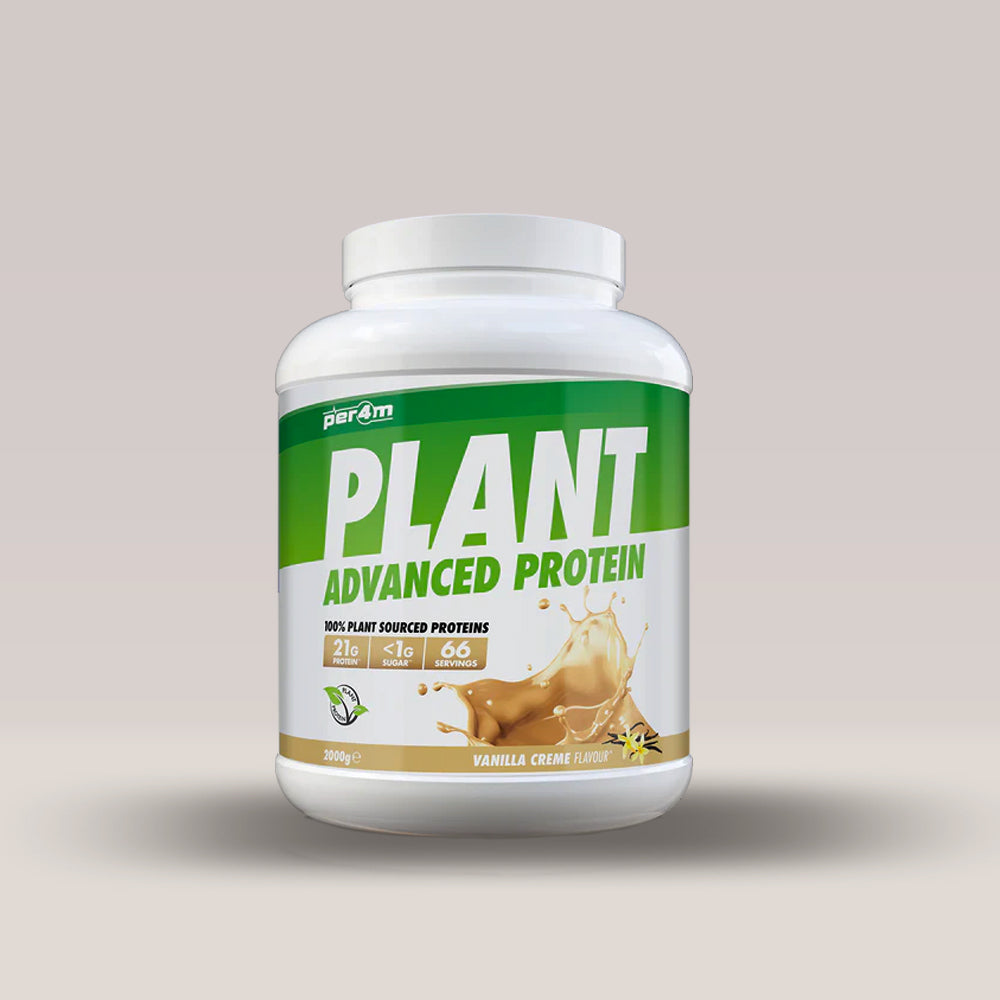 Recipient de 2kg de proteină vegană din mazăre și orez, marca PER4M. Vanilie.