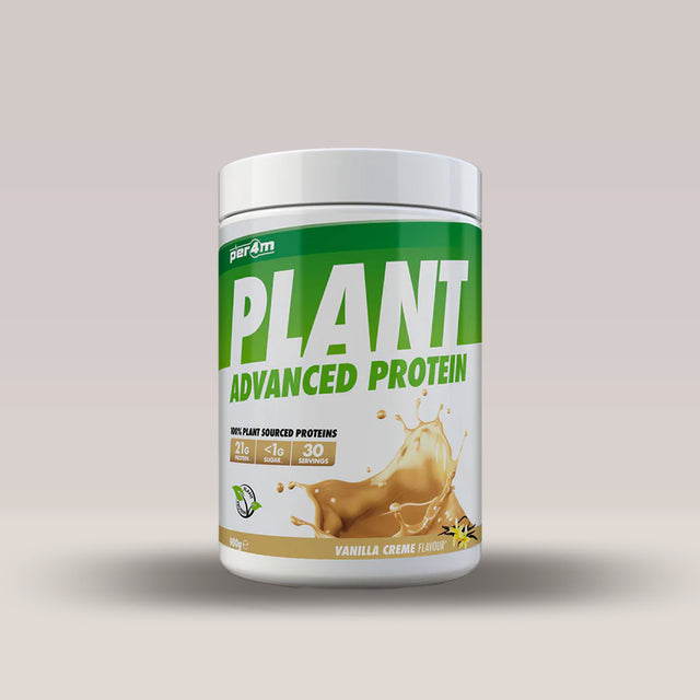 Recipient de 900g de proteină vegetală din mazăre și orez, marca PER4M. Vanilie.