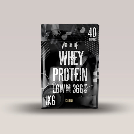 Imagine cu proteina din zer Whey Protein Powder de la WARRIOR, 1kg, 40 de serviri. Coconut aroma.