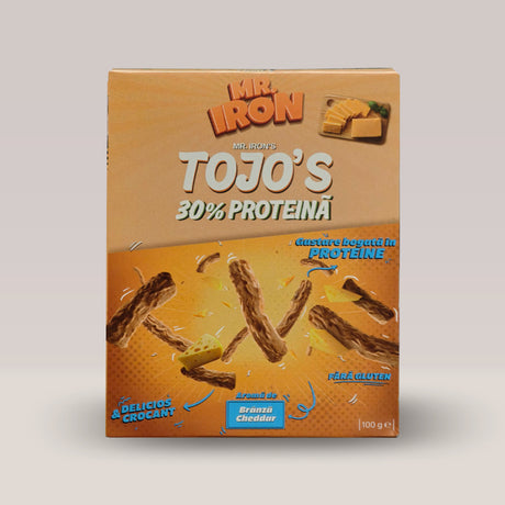 Pufuleți proteici MR. IRON, cheddar intens. Energie și proteine pentru obiectivele tale, gustare savuroasă, fără compromisuri.