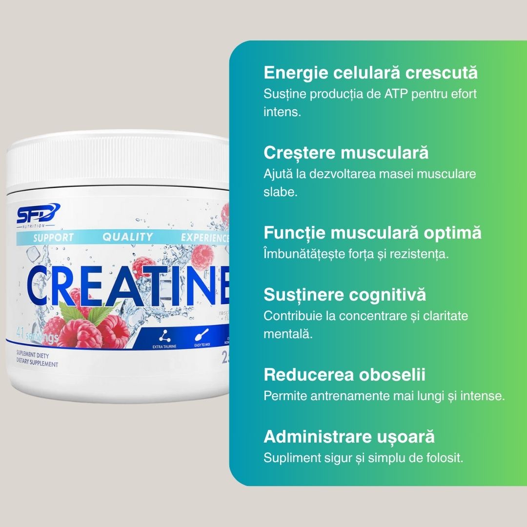 Creatină Monohidrată + Taurină SFD: Forță explozivă, musculatură definită, recuperare rapidă.