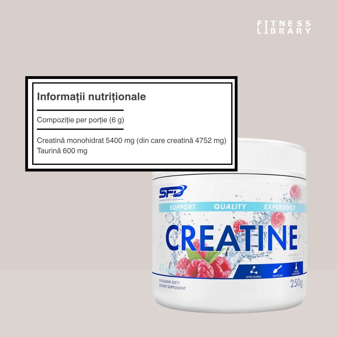 Creatină monohidrată SFD + Taurină. Forță explozivă, recuperare rapidă. Definește-ți corpul.