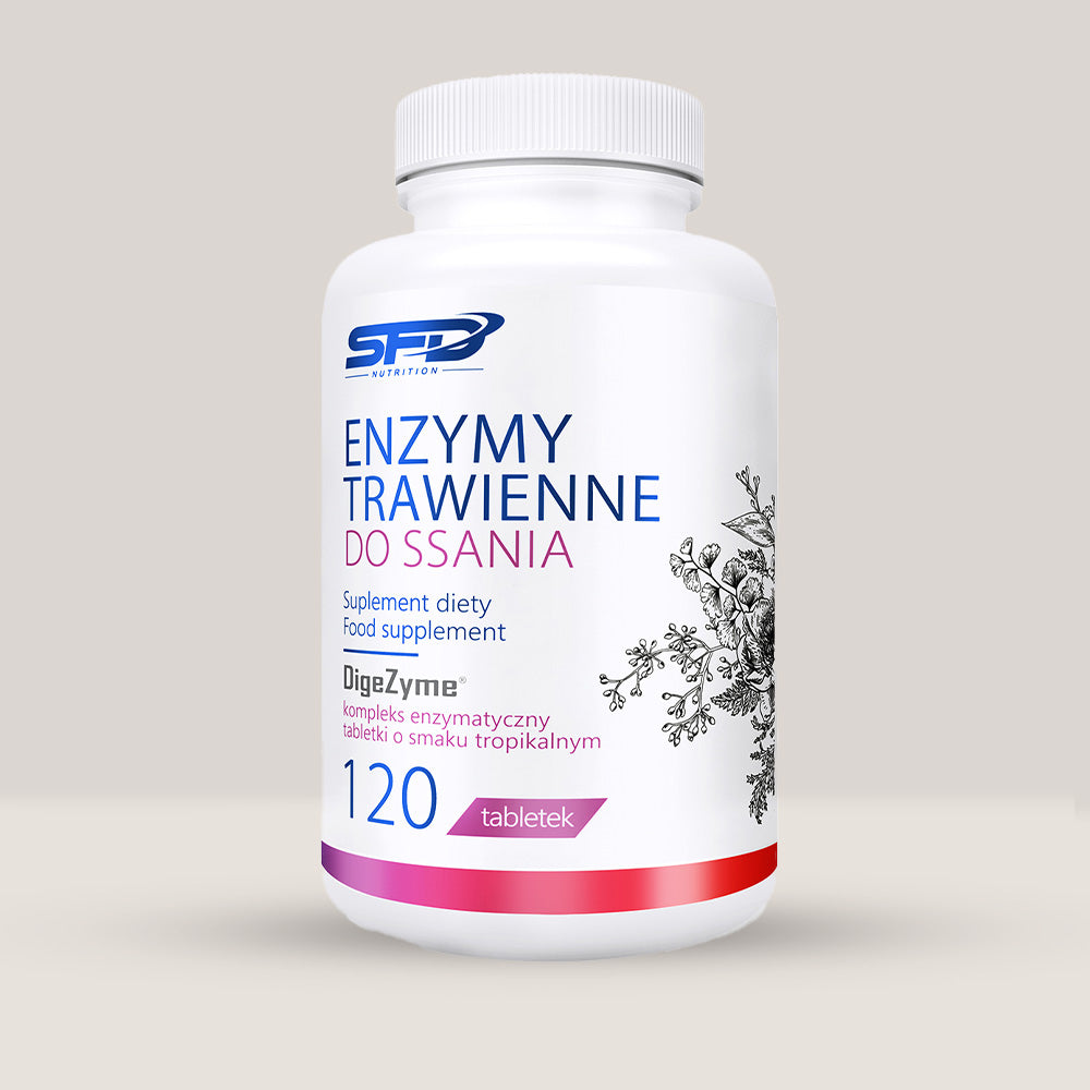 Imagine cu o cutie de SFD Digestive Dissolving Enzymes (120 tablete) de la SFD Nutrition, tablete efervescente cu enzime digestive pentru o digestie rapidă.