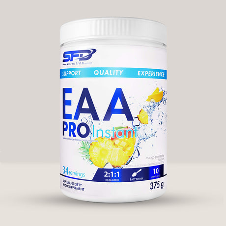 Imagine cu suplimentul alimentar EAA PRO Instant de la SFD NUTRITION, 375g, 34 de serviri. Aroma de fructe dulci.