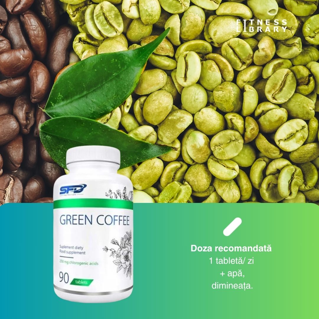 Siluetă ideală cu extract de cafea verde SFD Nutrition. Antioxidant, metabolism revitalizat, energie naturală.