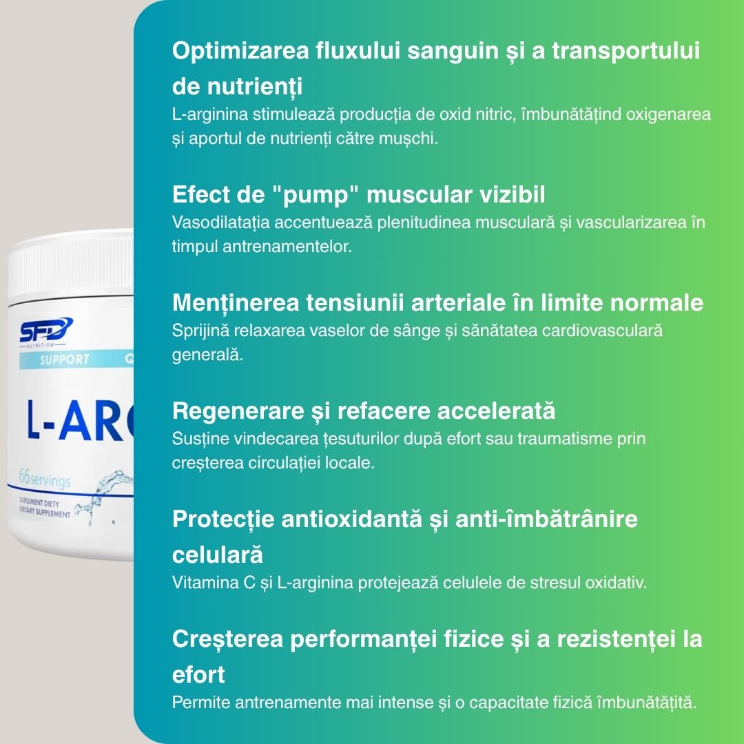 L-Arginina SFD: Performanță și rezistență amplificate, recuperare rapidă. Descoperă-ți puterea!