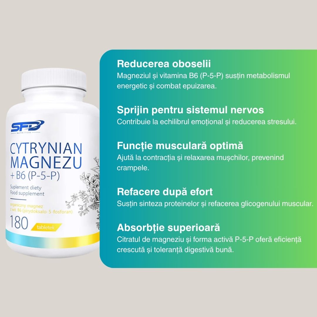 Magneziu și B6 (P-5-P) SFD: Combate oboseala, redescoperă vitalitatea.