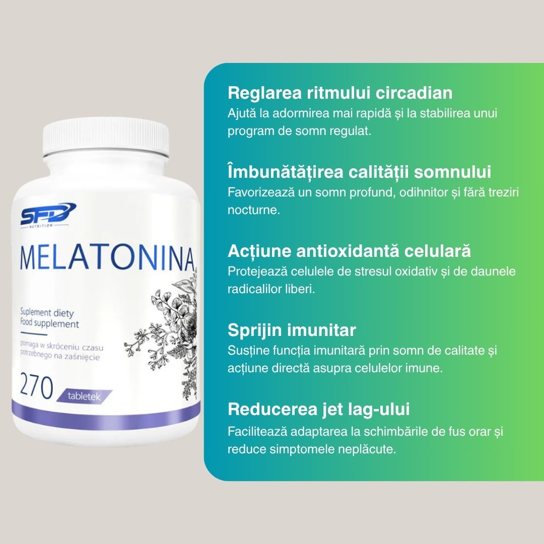 Somn profund, regenerator cu Melatonina SFD. Trezește-te revitalizat!