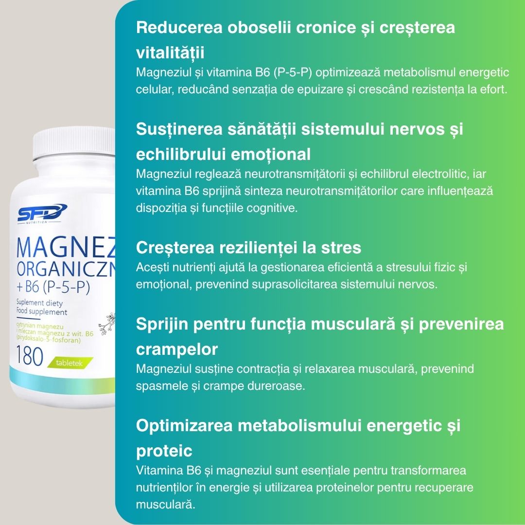 Magneziu organic și B6 activă (P-5-P). Energie revitalizată, minte limpede.