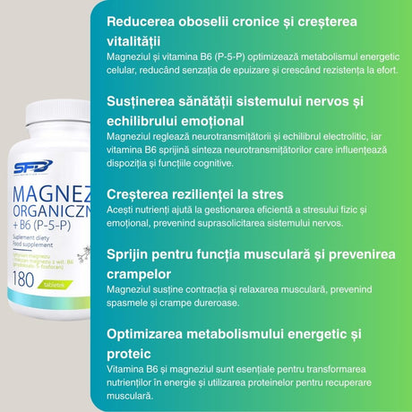 Magneziu organic și B6 activă (P-5-P). Energie revitalizată, minte limpede.