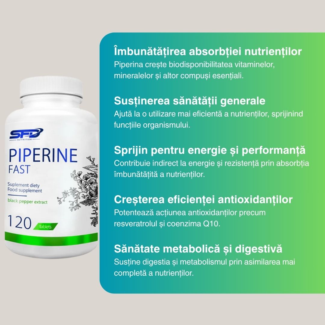 Piperine Fast: Absorbție maximă nutrienți, vitalitate sporită, stare de bine.