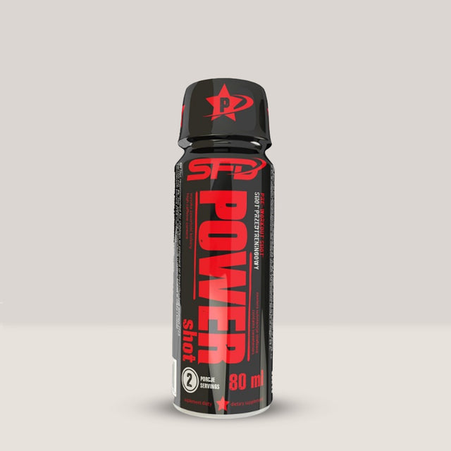 Imagine cu pachetul de 12 doze de POWER SHOT de la SFD NUTRITION, 80ml per doză.