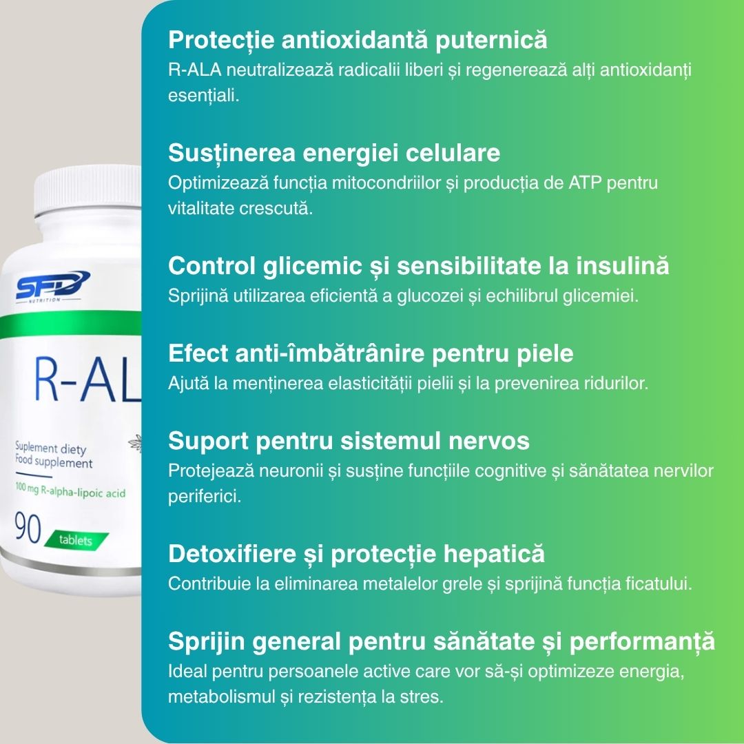 R-ALA SFD: Energie și tinerețe celulară. Revitalizează și protejează organismul.
