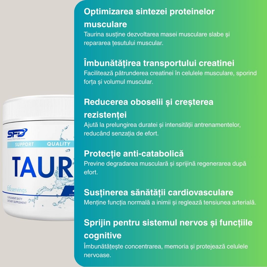 Taurină SFD + Vitamina C: Performanță maximă și recuperare rapidă. Depășește-ți limitele!