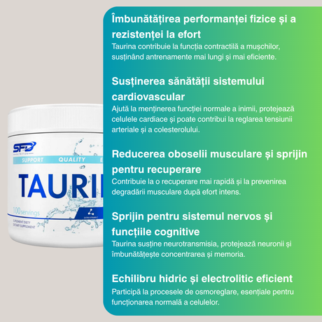 Energie pură cu Taurina SFD! Performanță maximă și vitalitate cu adaos de Vitamina C. Regenerare și stare de bine, zi de zi.