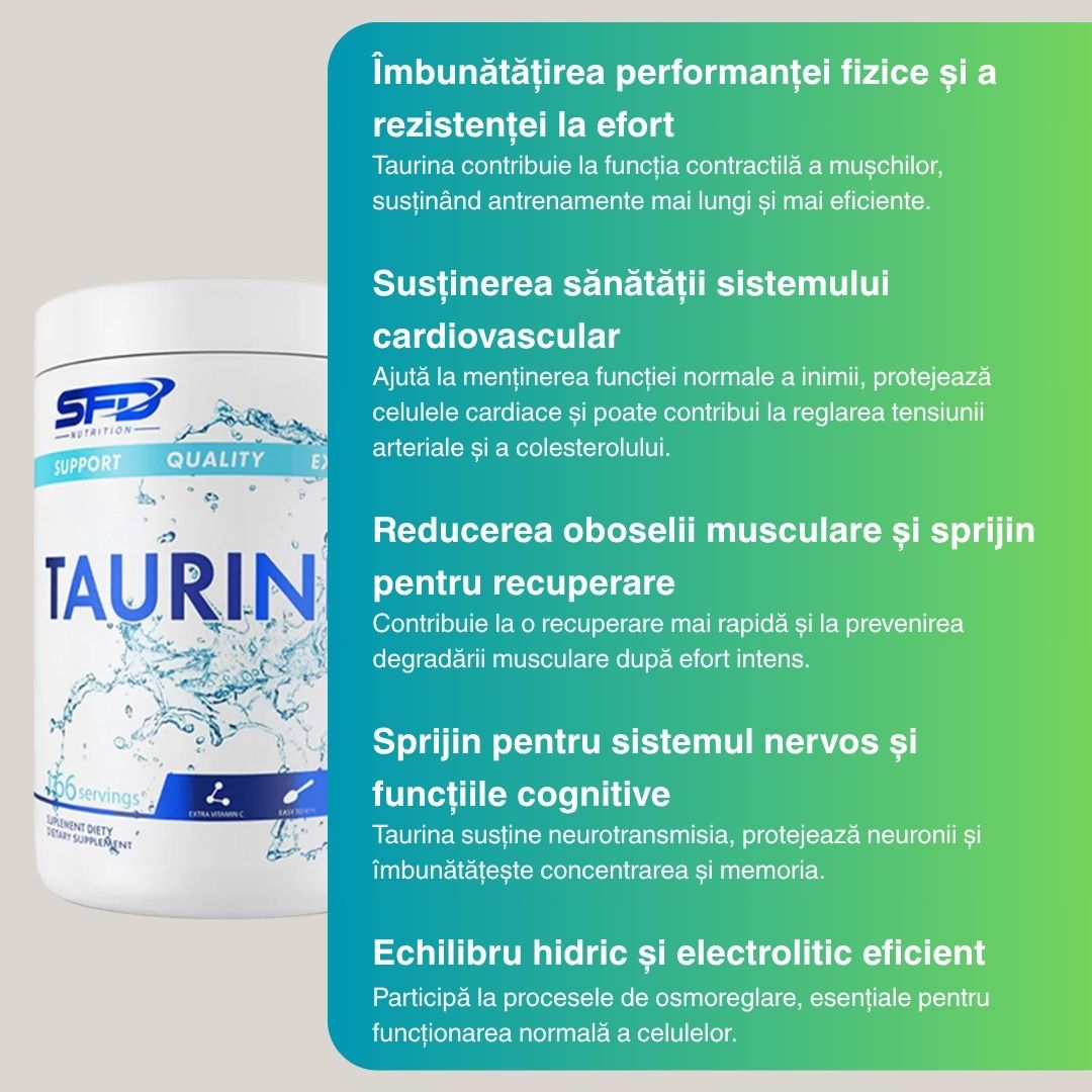 Energie pură și rezistență maximă cu Taurina SFD Nutrition + Vitamina C. Atinge performanța optimă!
