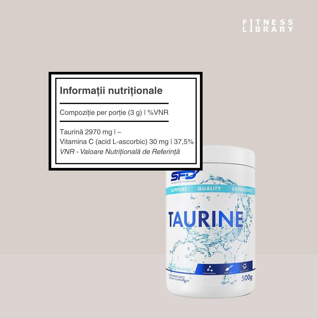 Energie vibrantă și claritate mentală cu Taurina SFD + Vitamina C. Amplifică-ți performanța!