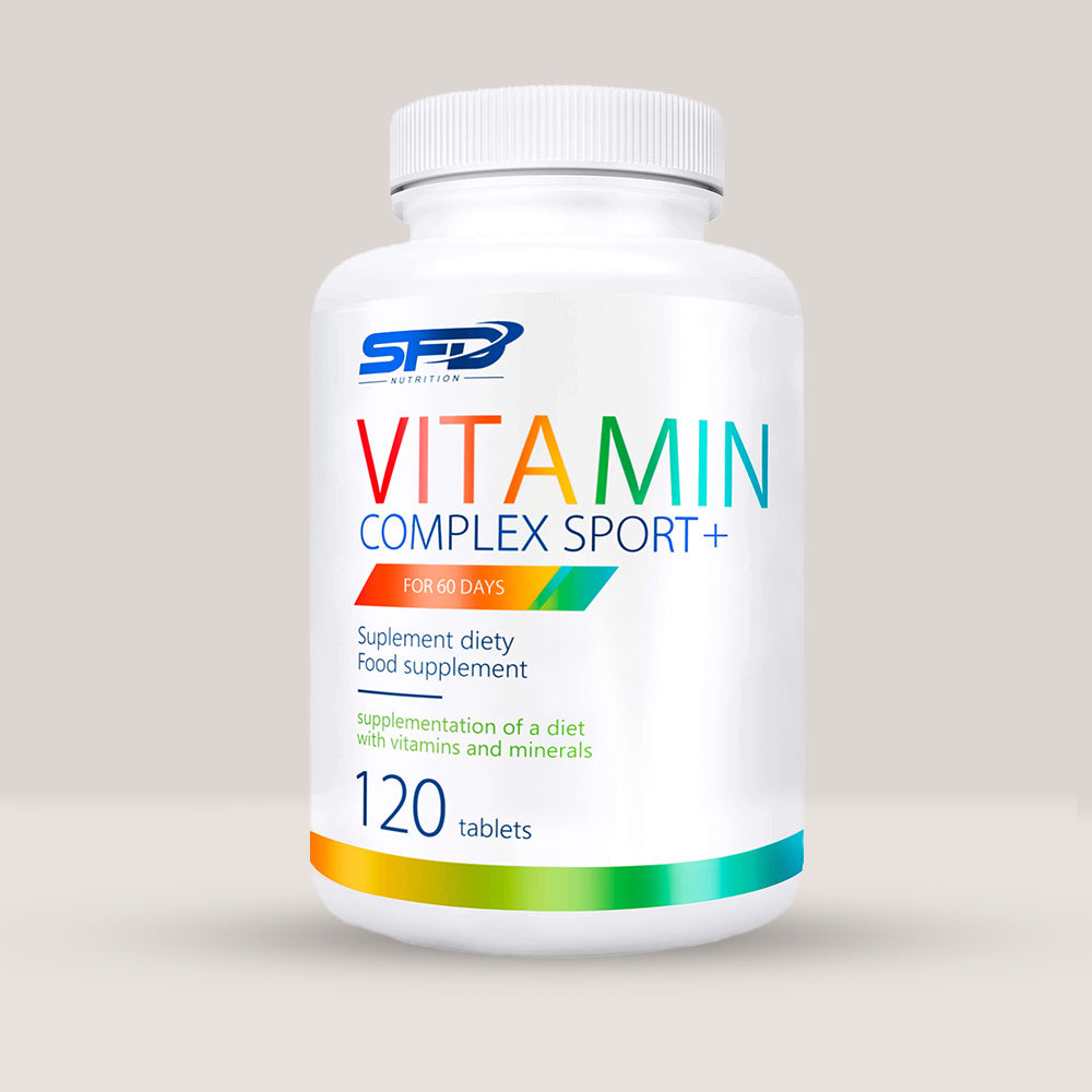 Imagine cu o cutie de SFD Vitamin Complex Sport+ (120 tablete) de la SFD Nutrition, un complex de vitamine și minerale pentru sportivi.