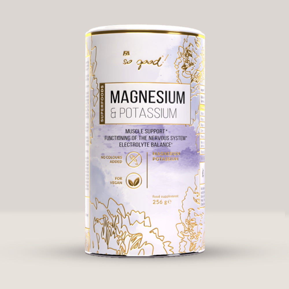 Cutie de Magnesium & Potassium din gama so good! de la Fitness Authority, supliment cu electroliți pentru mușchi, 256g.