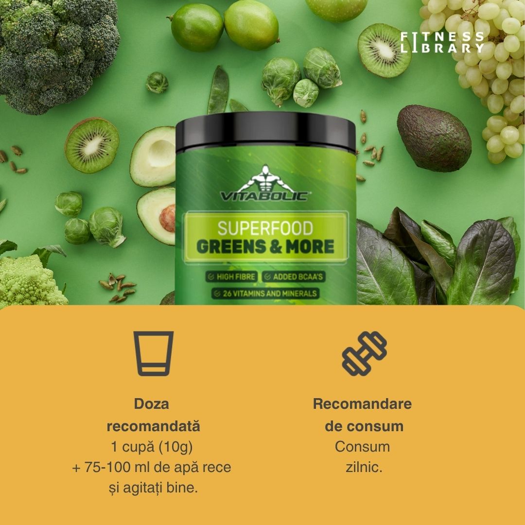 Energie naturală și digestie optimă cu Superfood Greens & More de la Vitabolic.