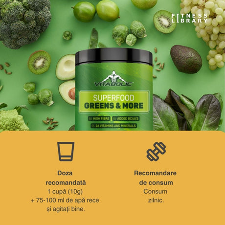 Energie naturală și digestie optimă cu Superfood Greens & More de la Vitabolic.