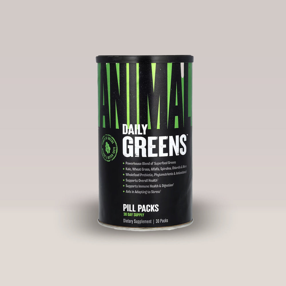 Pachet verde de Animal Daily Greens de la Universal Nutrition, un supliment pentru sănătate generală cu 30 de pachete.