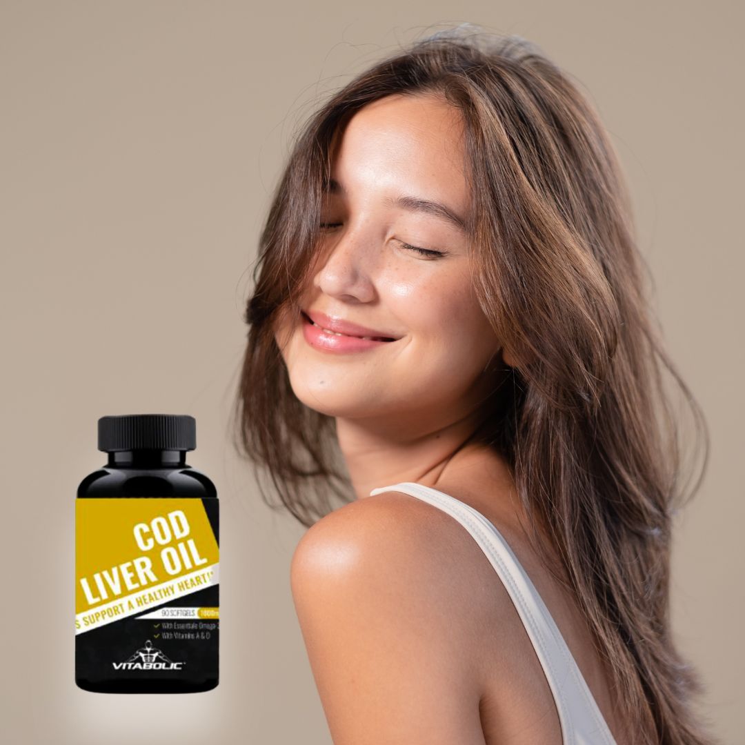 Imunitate de fier și vitalitate radiantă cu uleiul de ficat de cod VITABOLIC, bogat în Omega-3, Vitamina A și D3.