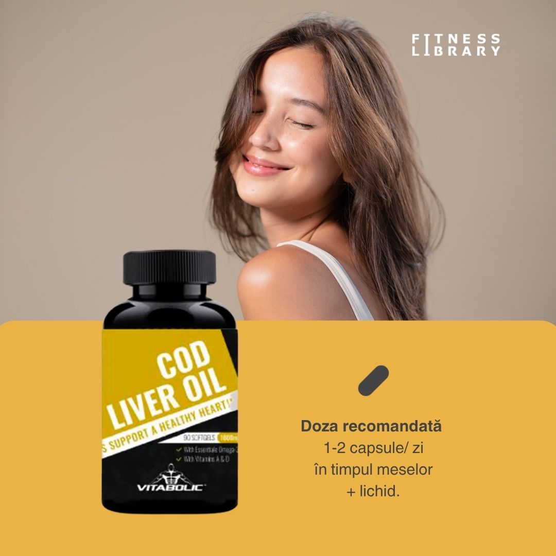 Imunitate puternică, inimă sănătoasă și minte ageră cu uleiul de ficat de cod VITABOLIC. Omega-3, vitamina A & D3. Investește în tine!