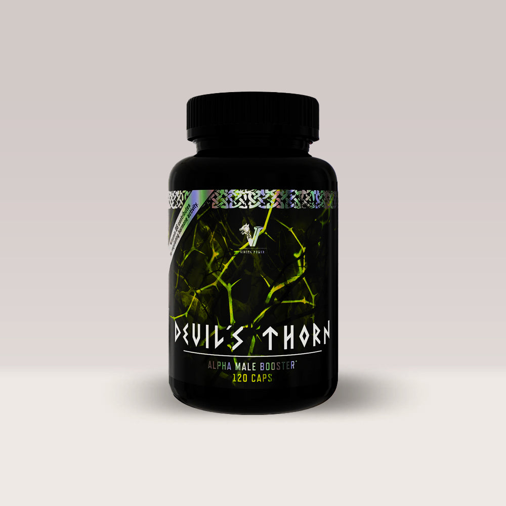 Flacon de booster de testosteron Viking Power Devil’s Thorn, un supliment cu Tribulus Terrestris.