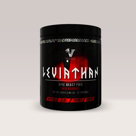 Recipient de pre-workout hardcore Viking Power Leviathan, un supliment extrem pentru energie și pompare. Red berries aroma.