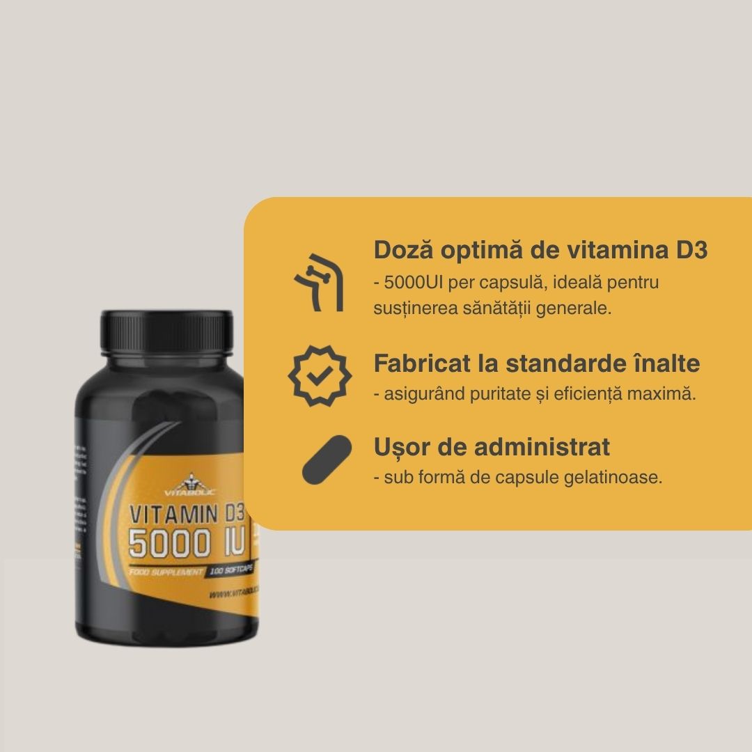 Imunitate puternică, oase sănătoase, energie debordantă cu Vitamina D3 5000UI VITABOLIC.
