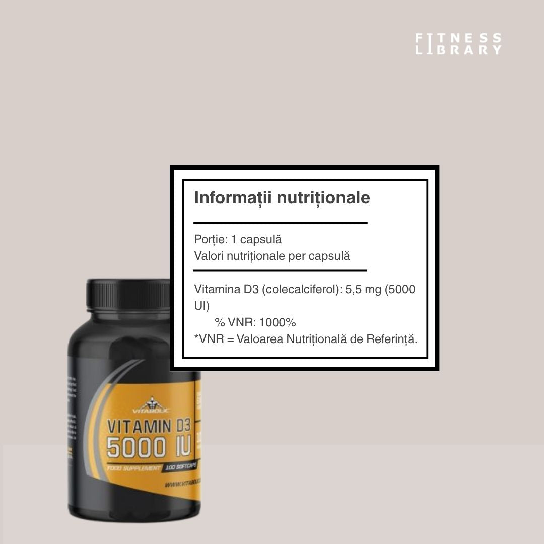 Imunitate puternică și oase sănătoase cu Vitamina D3 5000UI Vitabolic. Vitalitate radiantă, zi de zi.