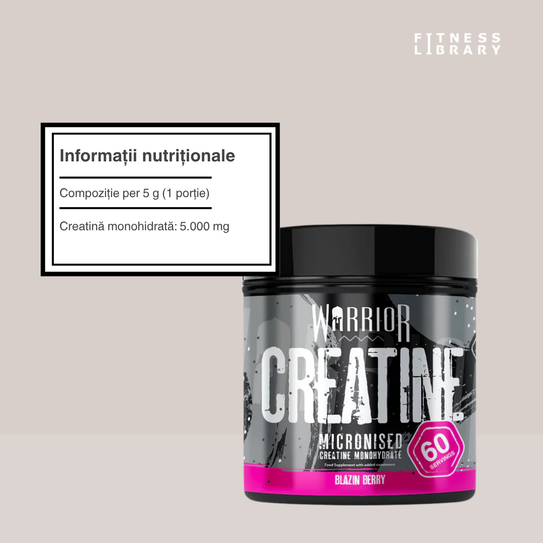 Creatină monohidrată micronizată (forță explozivă, recuperare accelerată) – 300g / 60 porții | WARRIOR